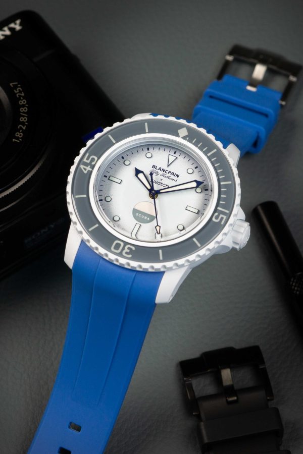 Blue Rubber Strap for Blancpain Fifty Fathoms X Swatch Collaboration.