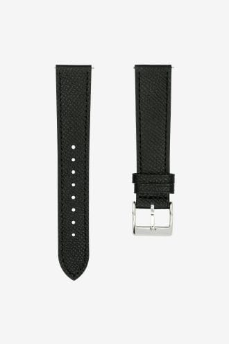 Black Leather Watch Strap With Black Stitches - Epsom