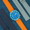 Orange Leather watch strap with stitches - Epsom Texture