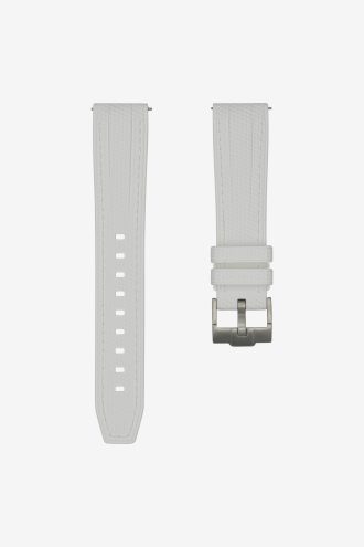 White Straight End Rubber Watch Strap - White Stitching.